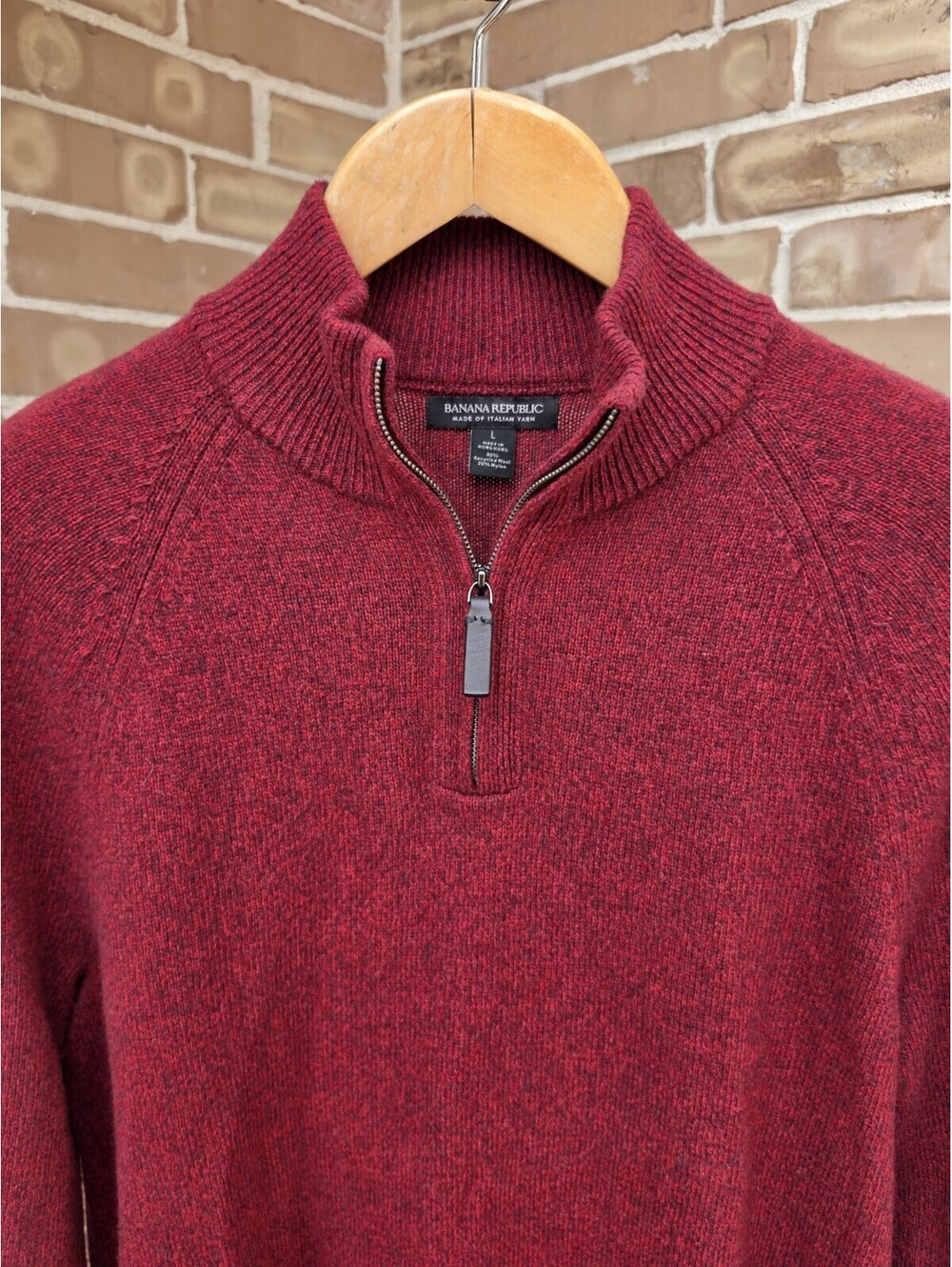 Banana Republic Men's Large Red Wool Blend Quarter Zip Sweater Italian Yarn